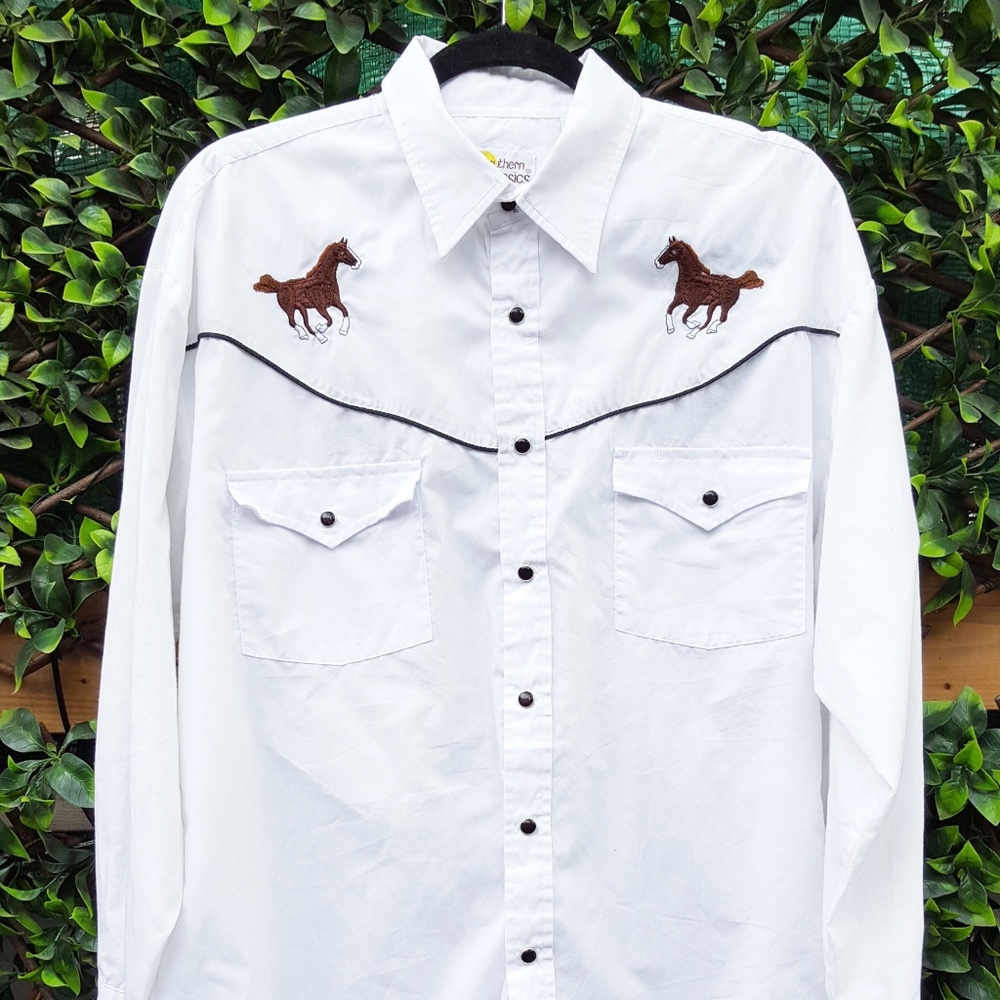 1970s white embroidered western shirt